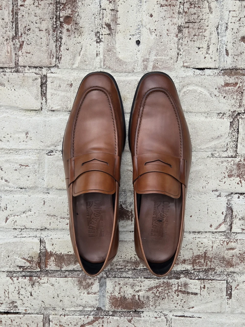 Salvatore Ferragamo Tan Leather Penny Loafers
